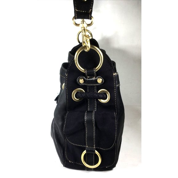 Kenneth Cole Reaction Black Leather and Fabric Satchel Shoulder Bag - Picture 7 of 12